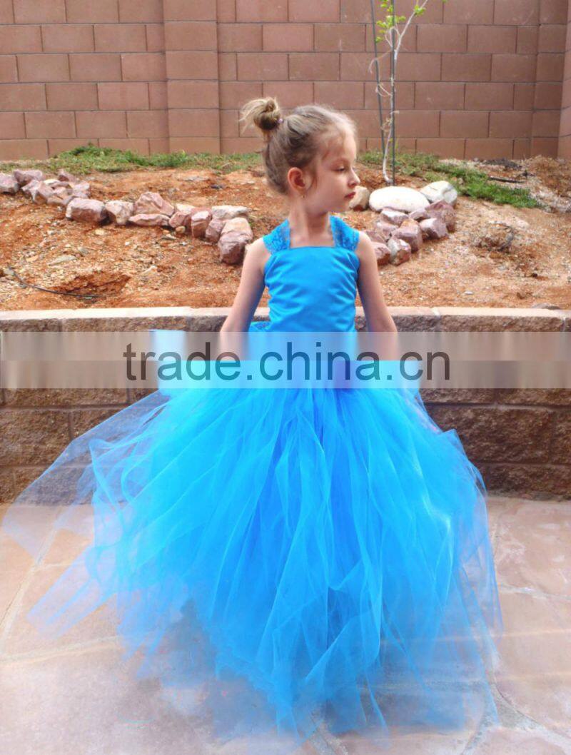 Blue Ruffles Organza Skirt Lace Up Back Custom Flower Girl Dress FGZ27 Cinderella Dresses For Girls