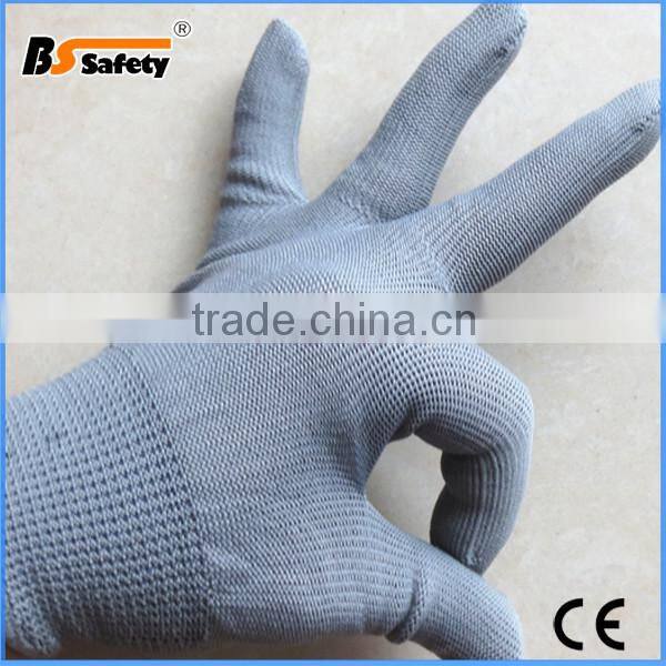 BSSAFETY gray and black color polyester nylon working glove no coating