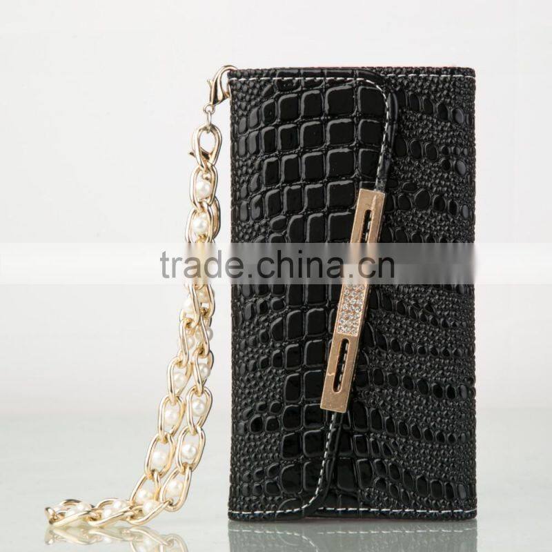 2015 latest design pearl chain tote bag design leather cell phone case for iphone 6