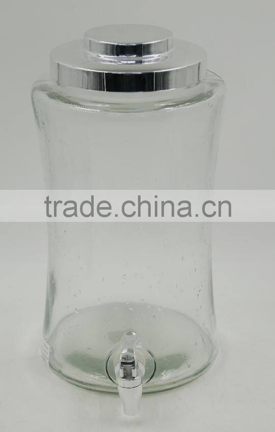 6L Clear Glass Beverage Dispenser Jar with tap metal lid wholesale