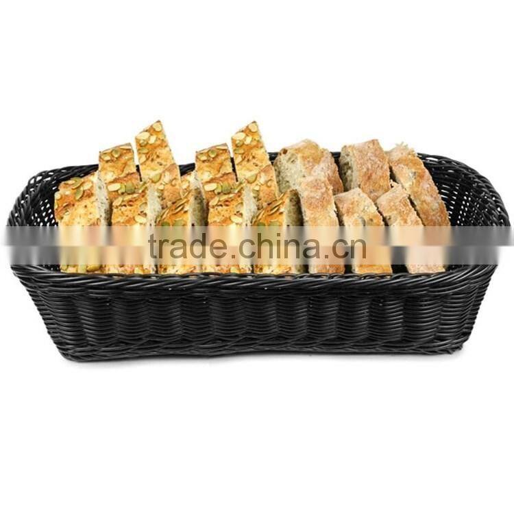 Classic and durable food grade plastic wicker hand woven bread basket for bakery display