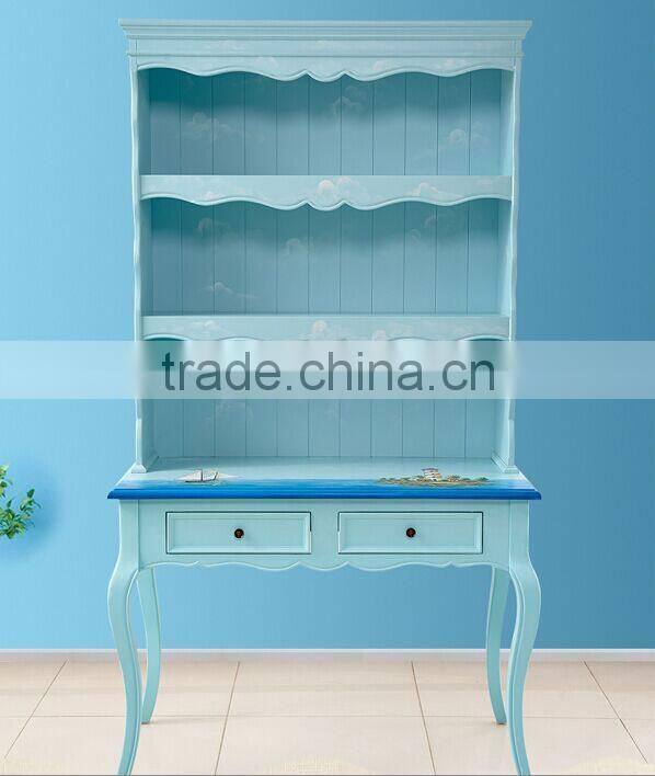Mediterranean Style Study Desk, Sailing Boat Handpainting Student Desk, Solid Wood Desk with Bookcase (BF01-X1152)