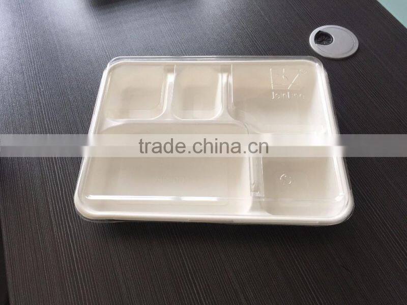 White sugarcane 4-compartment biodegradable food container