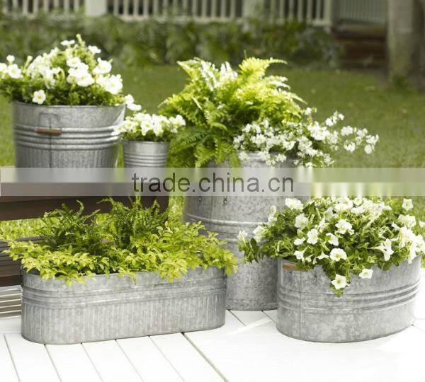 Large Round galvanized planter,Traditional Rustic Set of 3 Metal Galvanized Planter Home and garden with Jute ropeDecor