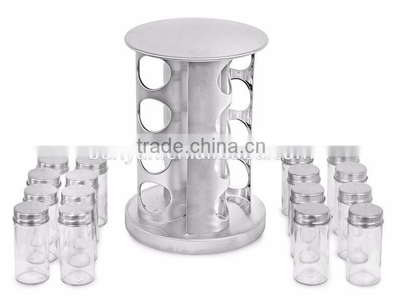 12 jars Glass Condiment Kitchen Set Stainless Steel Revolving Spice Rack set