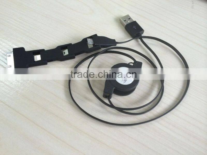 4 in 1 Retractable USB2.0 Data Sync Charger Cable for iPhone and Most Android Cell Phones, Tablets