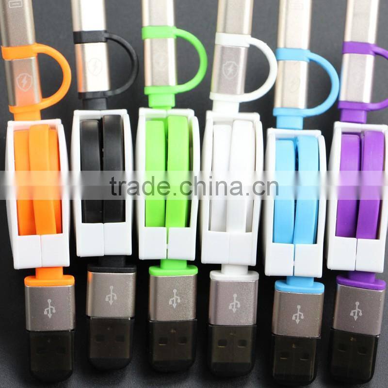 2in1 Retractable Universal Android&iOS Light to USB Charging Cord Tangle-free Charger