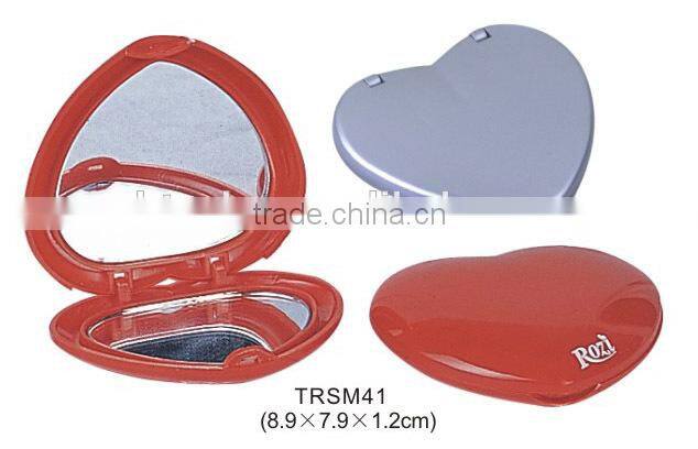 Plastic heart shaped pocket mirror/folding custom logo compact mirror