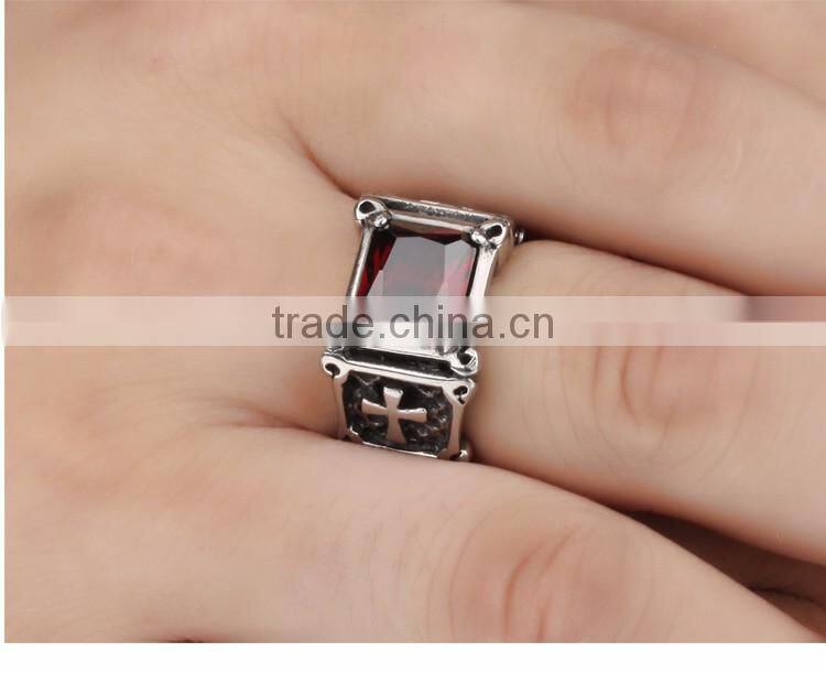 Hot Sale Silver Plated Black Stainless Steel Ring Men Jewelry Wholesale Punk Wedding inlay Crystal Ring