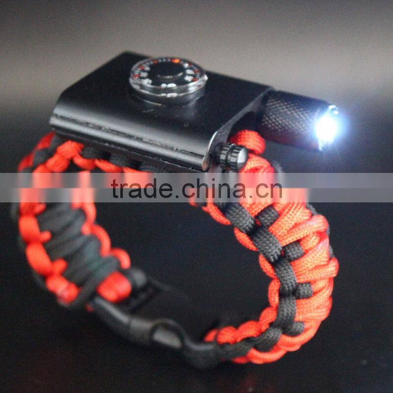 Newest design outdoor survival compass paracord bracelet with LED light