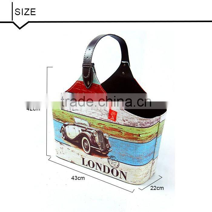 Fabric Storage Bin, PU Basket Shelf with Faux Leather Handle for Portability