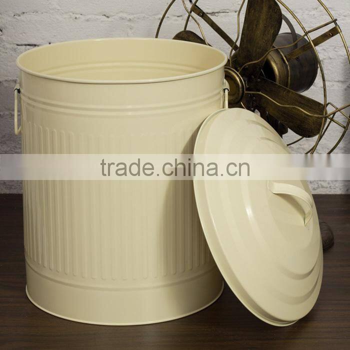 75L Large Vintage Galvanized Metal Trash Can Garbage Bin Waste Bin with Handle