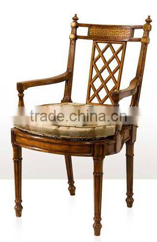 New Arrival Exquisite Victorian Style Replica Solid Wood Carving Leather Chair with Goose Arms and Chinoiserie Back BF12-04074a