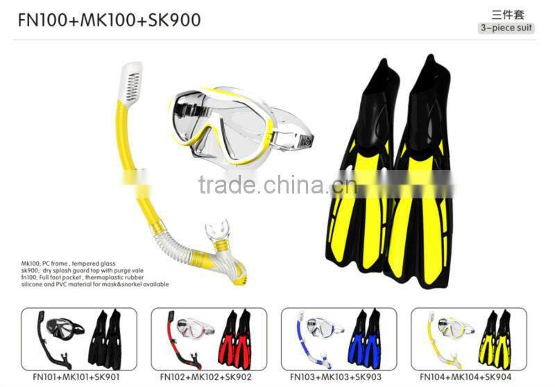 Scuba diving set of diving mask & snorkel & Fins(FN100+MK100+SK900)