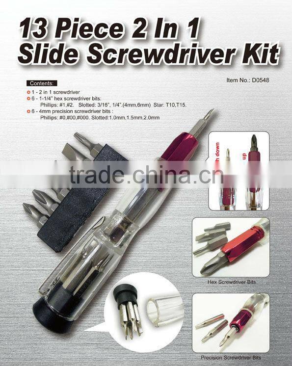 13 Piece 2 In 1 Slide Screwdriver Kit