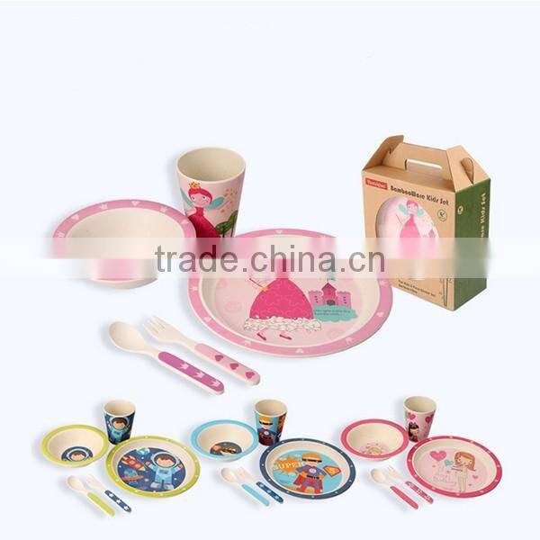 Kids Dinnerware 5pcs Bamboo Fiber Baby Feeding Tableware Set, Bamboo Plate Set For Kids