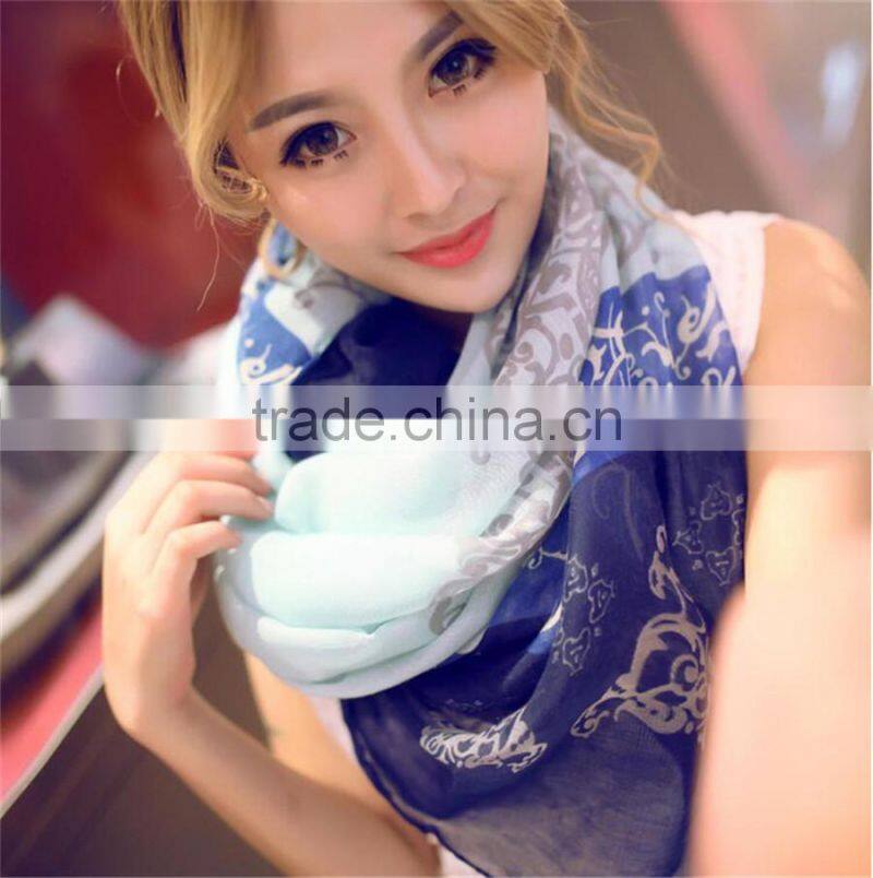 High Quality Gradual Colors Voile Female Scarves Shawl Wrap Long Foulard Women Scarf Flower Print