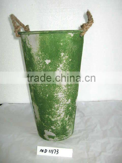 Green Galvanized Metal Bucket With Handles