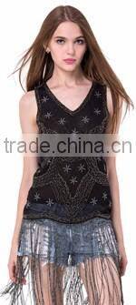 Domin fashion wholesale beading design ladies tops images