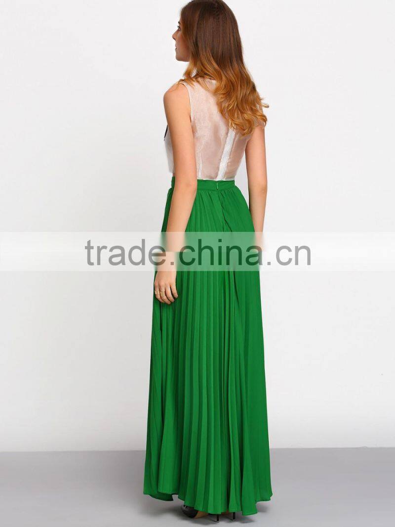 Boho inspired skirt floral crochet pleated skirts women long