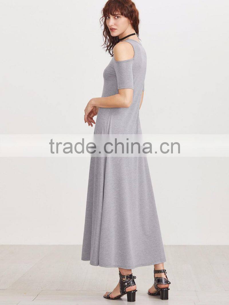 New Model Heather Grey Open Shoulder A Line Women Long Dress