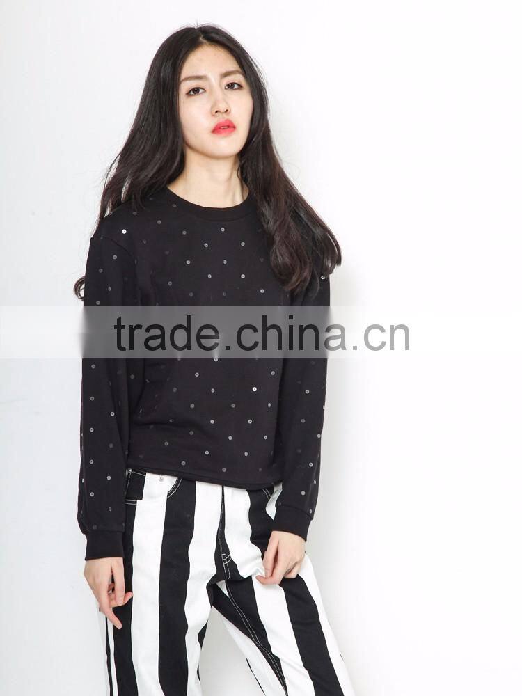 Sequin fabric Round neck custom wholesale bulk hoodies and 100 cotton plain sweatshirts wholesale women without hood
