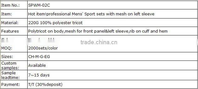 2016 100% polytricot sports suit running wear factory OEM with good price