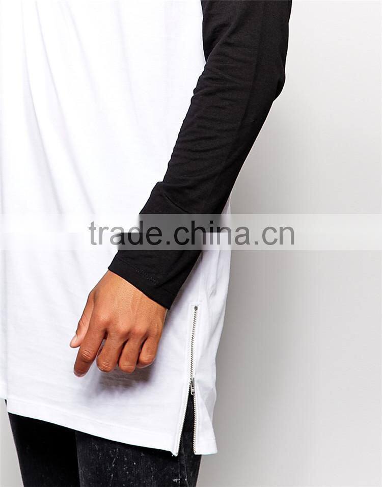 Mens Raglan T shirt Super Longline Sleeve Zipper T shirt