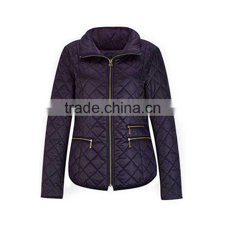 Good Quality Women Stand Collar Diamond Quilted Casual Wearing Warm Padding Jacket For Sale