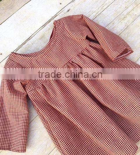 Wholesale Children's Boutique Handmade Clothing Baby Girl Long Sleeve Soild Color Dress Girls Party Dresses