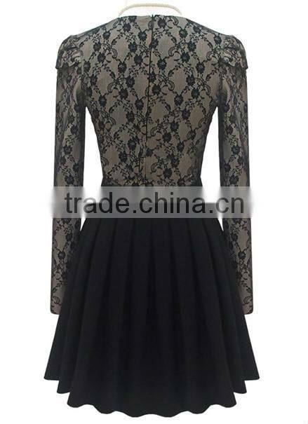 ET13003 Round Neckline Lace Skater Dress in Black