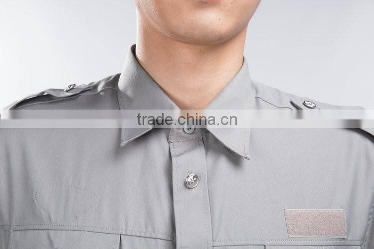 Professional OEM uniform Factory Fashion Design quality short sleeves Gray Men Security Uniform Shirts / Classic Security Shirt
