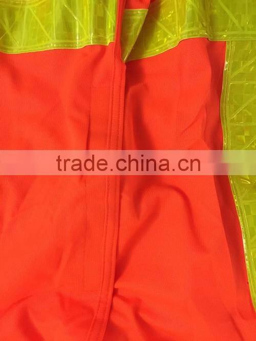 Customized orange highlight PVC safety reflective vest with 100%polyester tricot fabric