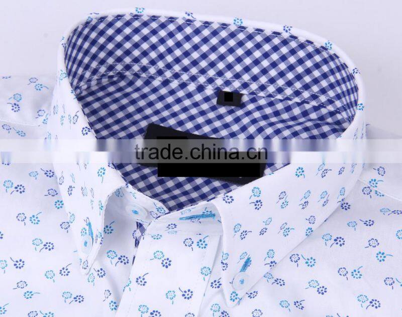2017 new trend print men long sleeve button-down collar slim fit shirt with contrast collar and cuff