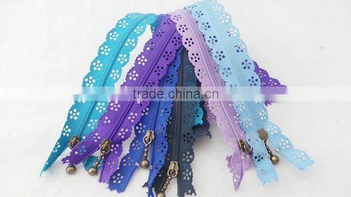 Fashion 3# 20cm Clothing Bag Close End Metal Zipper Puller Lace Nylon Zipper