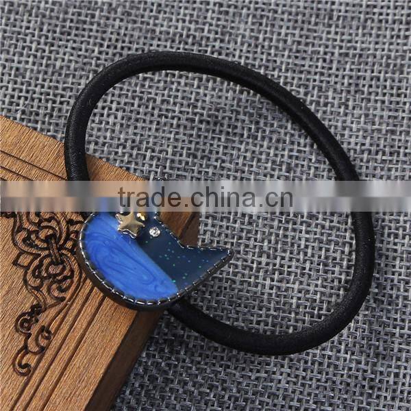 Zinc Based Alloy Enamel Hair Ties Cat Animal Blue Galaxy Universe Pattern Elastic Band
