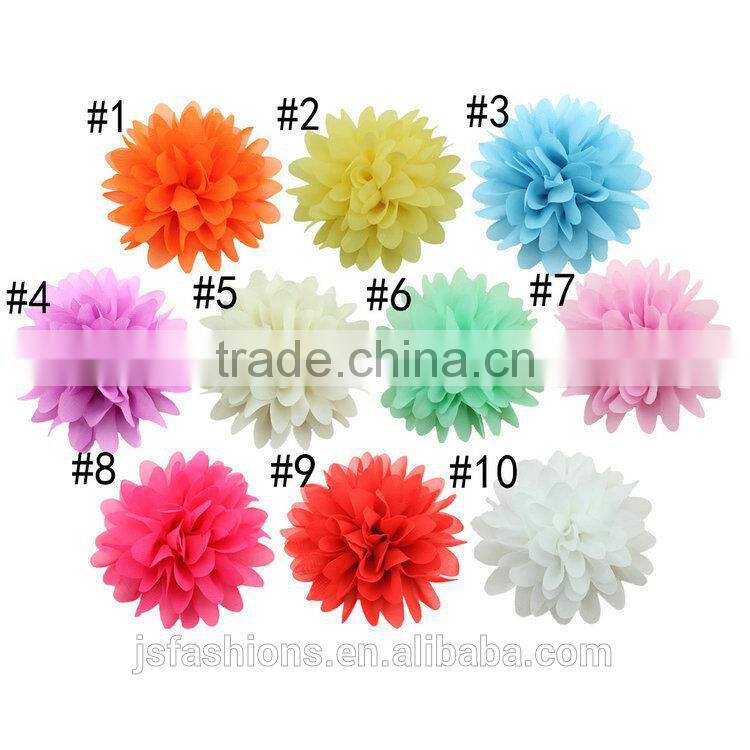 Handmade 10 colors 11cm fabric floral chiffon flower accessories, hair clip, shoes and garments accessories, DIY crafts flowers