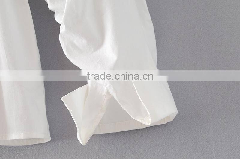 High end Womens 100% Cotton Long sleeve plain fashion Blouse