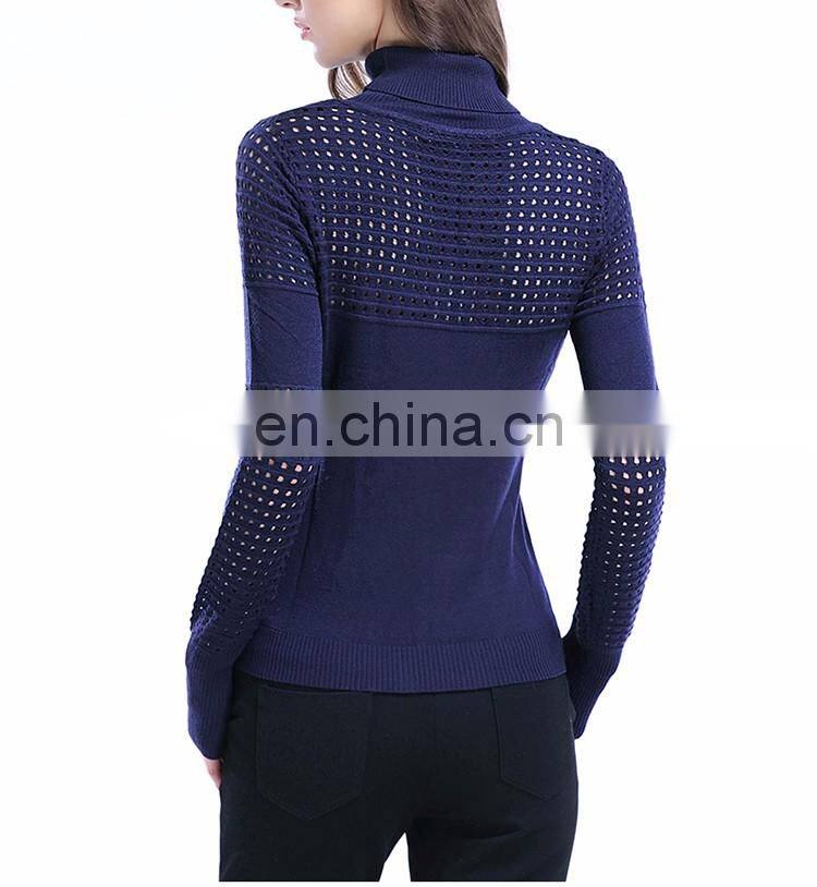 Woolen Turtleneck Long Sleeve Hollow Sweater For Women