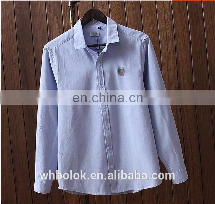 OEM Men's white blue oxford shirt custom design logo casual cotton shirt