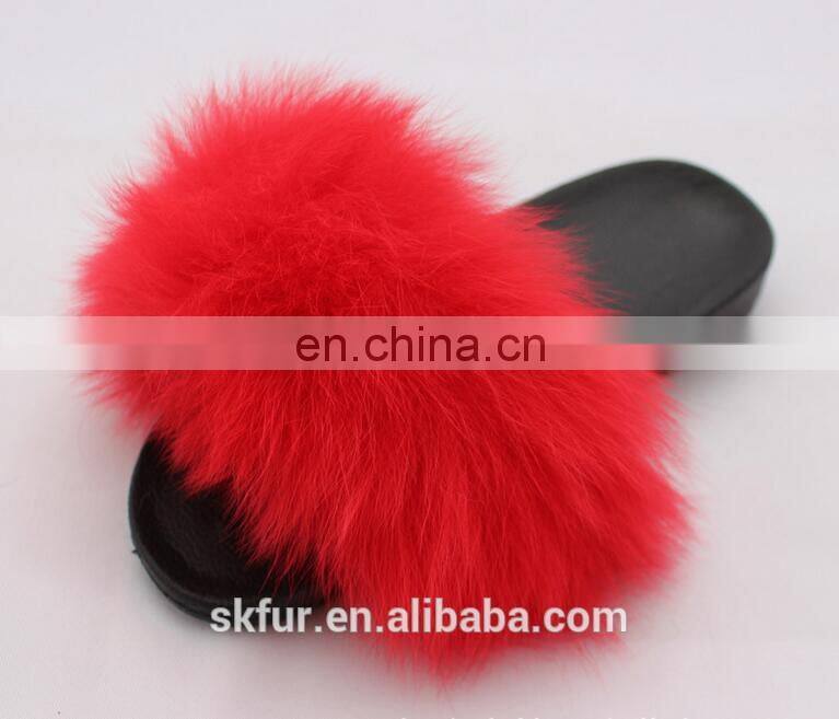 Factory supply stylish and soft real fox fur slide sandals for women