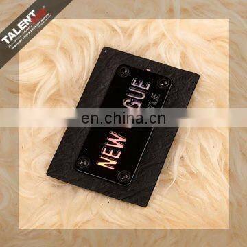 custom new vogue style laser brown leather patch with metal for denim jeans