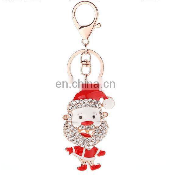promotion christmas keychain Rhinestone Metal alloy santa claus Keychain