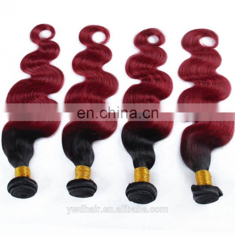 Ombre Hair Extensions Brazilian Virgin Hair Body Wave T1B/Burgundy Human Hair colored two tone