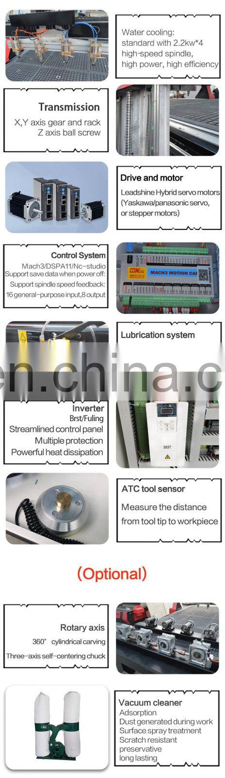 High product efficiency multi heads cnc wood carving router machine