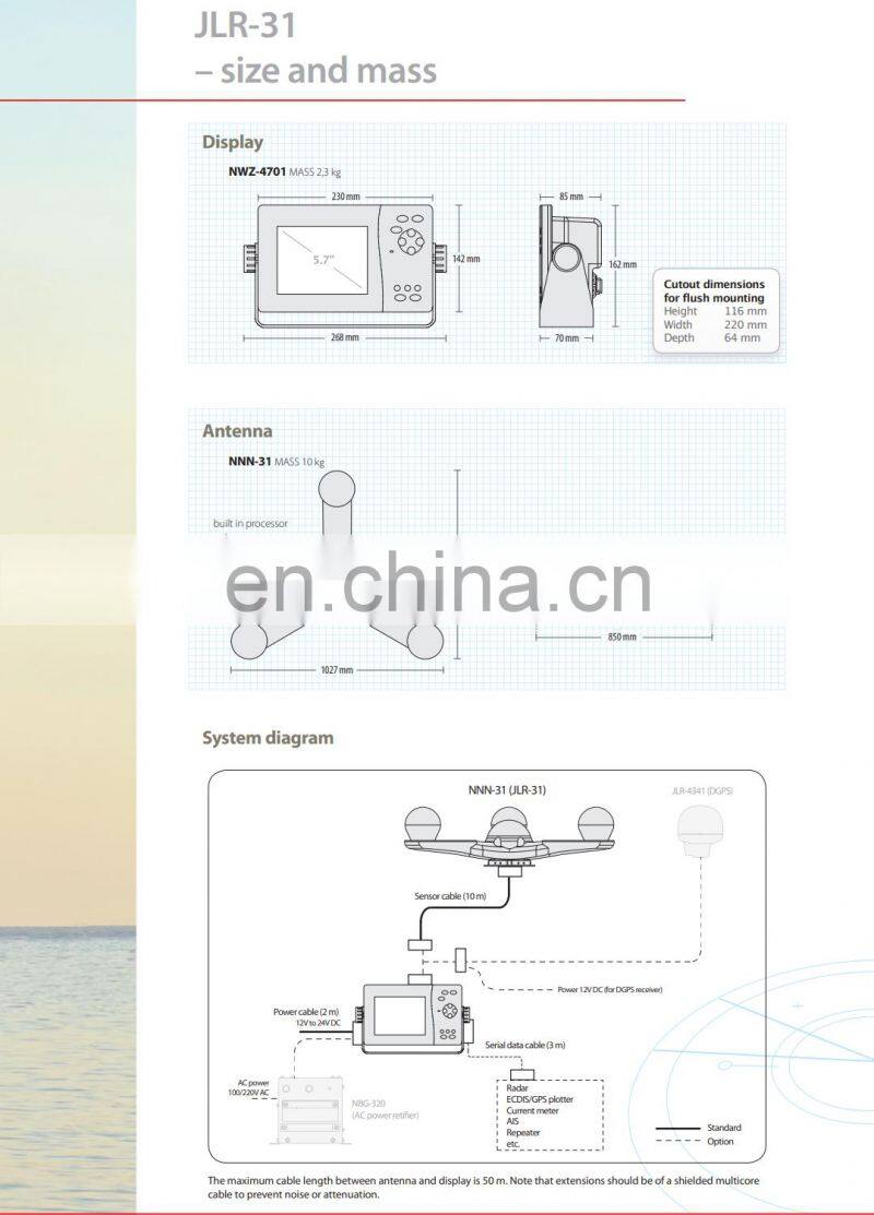 Marine electronics nautical navigation communication JRC JLR-31IMO ship 3D dynamic sensor THD GPS satellite compass navigator