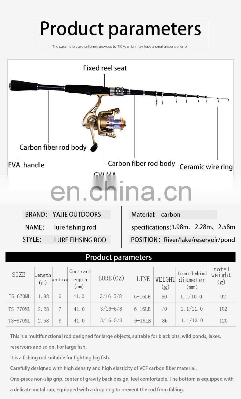 Trolling fishing rod kit Carbon telescopic spinning fishing rod and reel combo set for lure fishing