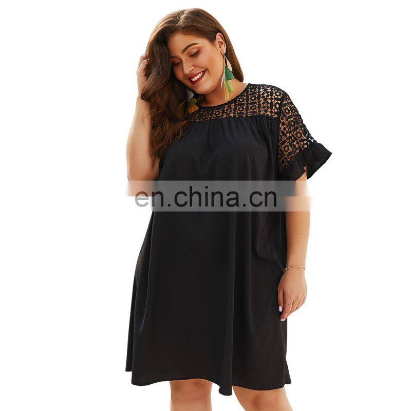 Wholesale latest sexy lace flared sleeve short dress