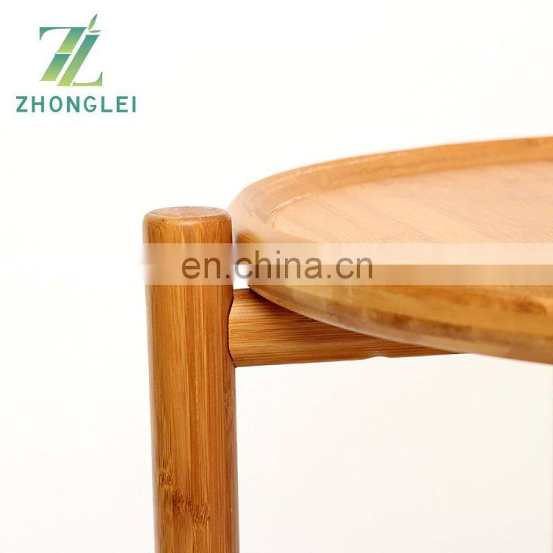 Bamboo Small Tea Table Coffee Table with Wheels for Living Room