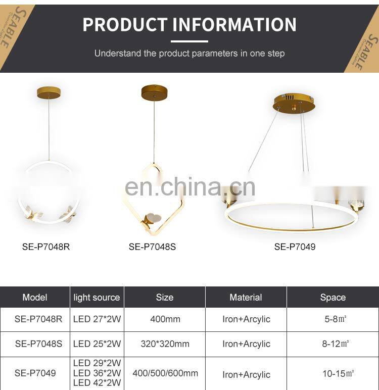 Professional Factory Indoor Decoration Living Room Bedroom Modern Iron Acrylic LED Pendant Light